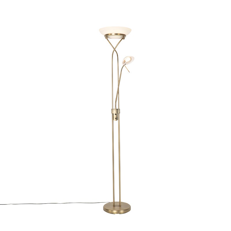 Qazqa moderne lampadaire uplighter avec bras de lecture - Empoli - bronze, led intégrée 30w incluse, Integrated led, 2000k - - 4