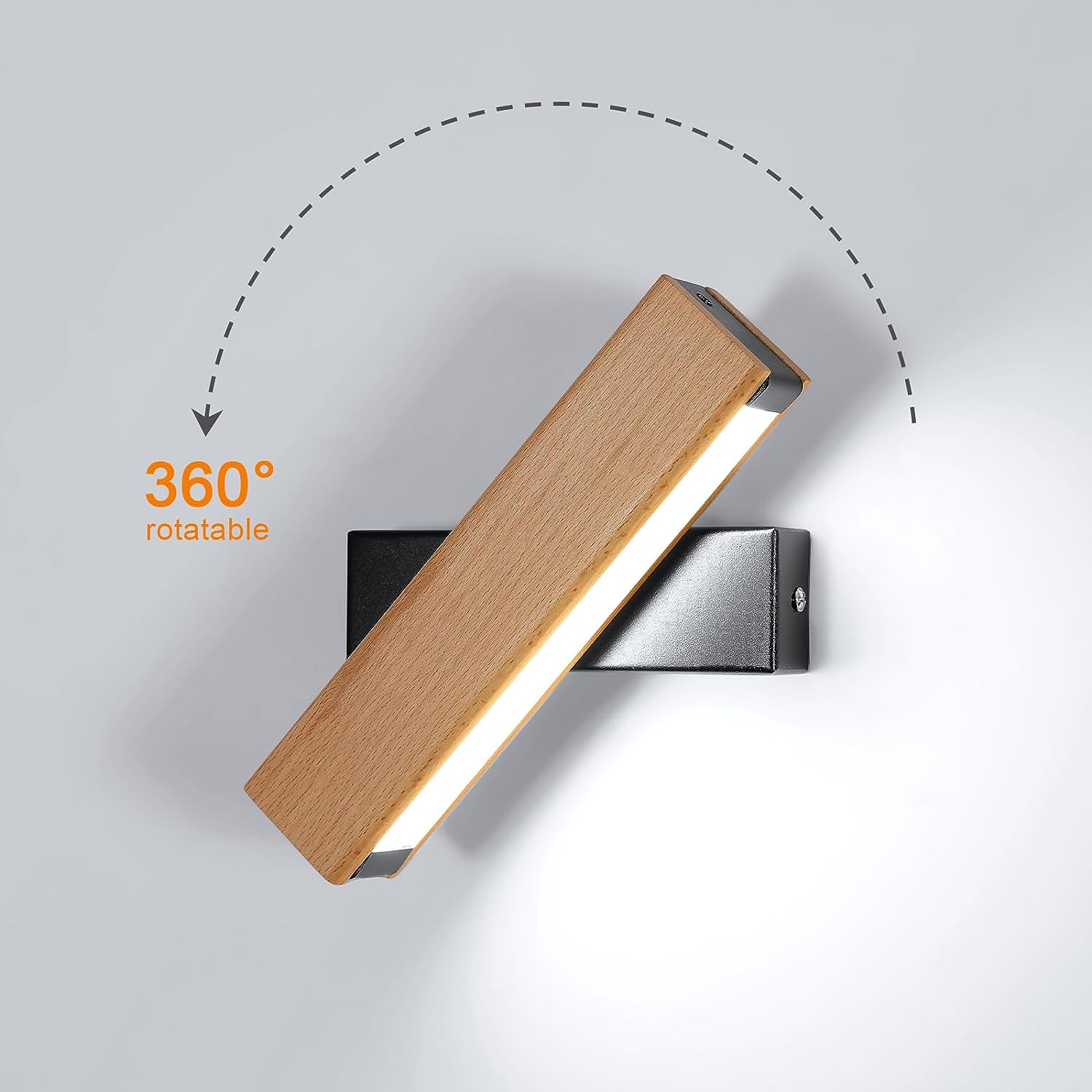 GOECO Applique Murale LED Bois Rotative Moderne Rectangle Lampe murale Blanc Froid 6000K 4.5W Pour chambre à coucher, salon, couloir, entrée - 4