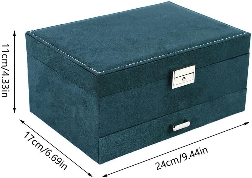 Boîte à bijoux 3 niveaux boîte à bijoux avec tiroirs et plateau de rangement de montre cadeau rangement de bijoux voyage,vert foncé - 7