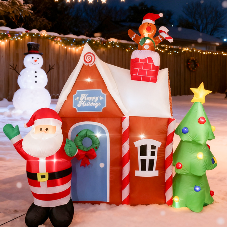 Décoration Gonflable De Noël à Suspendre 10 Pieds – Père Noël, Elfe Et Neige