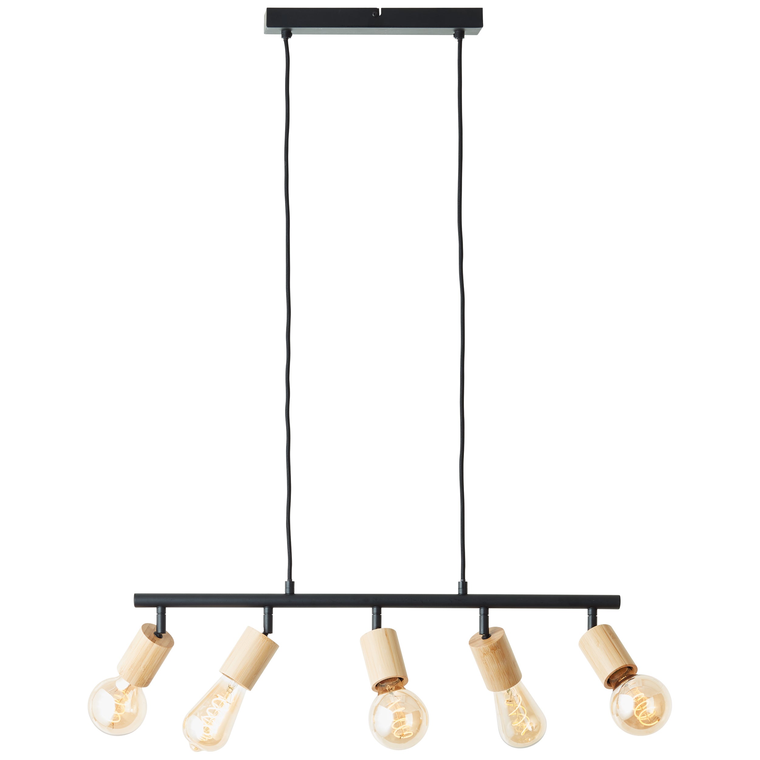 Lampa wisząca Tiffany bar 5 żarówek czarny mat/naturalny metal/brązowy plastik 5x A60, E27, 28 W - 4