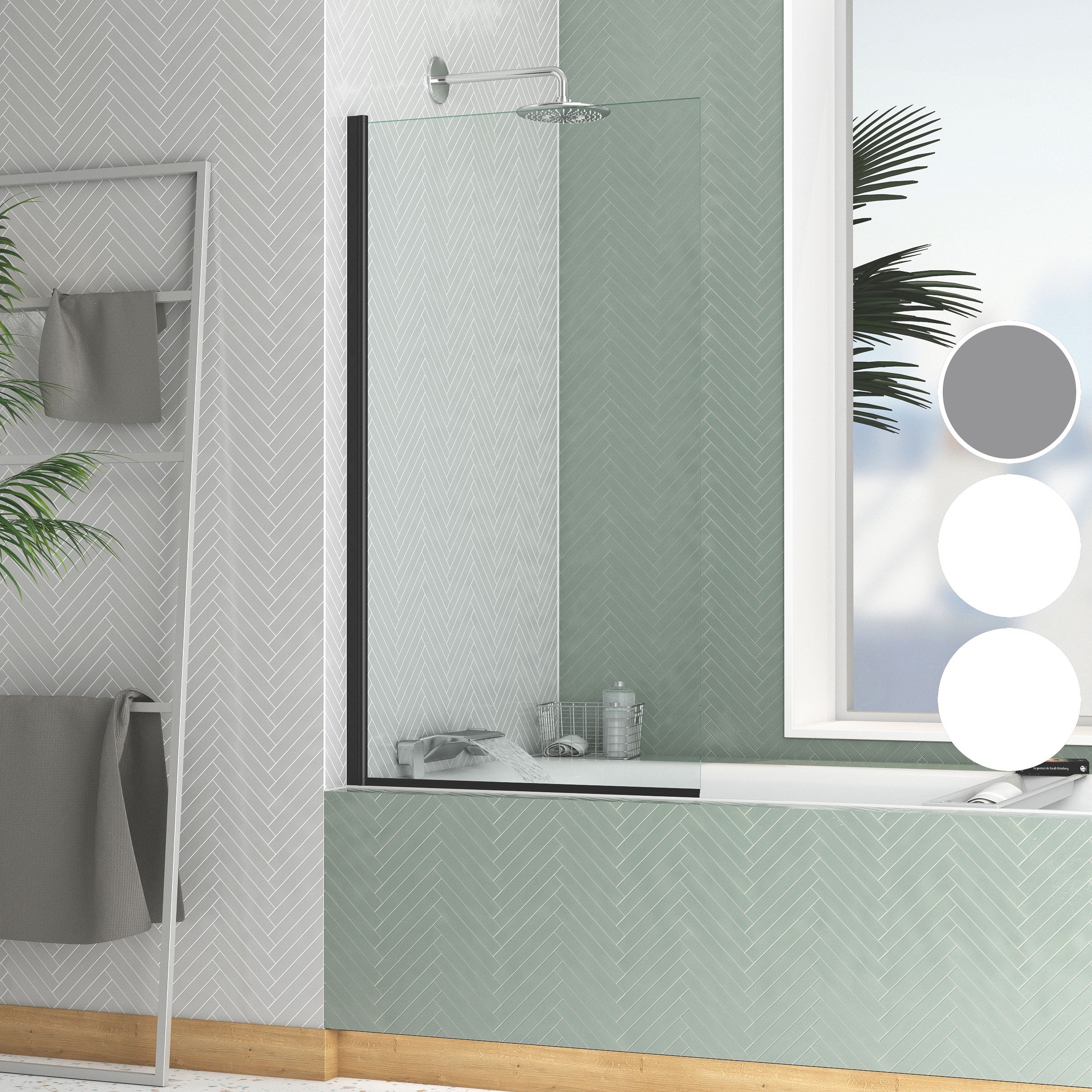 Pare baignoire Rabattable 70x130cm - Profilé Noir Mat - Verre Trempé 4mm - ELEMENTARY - 7