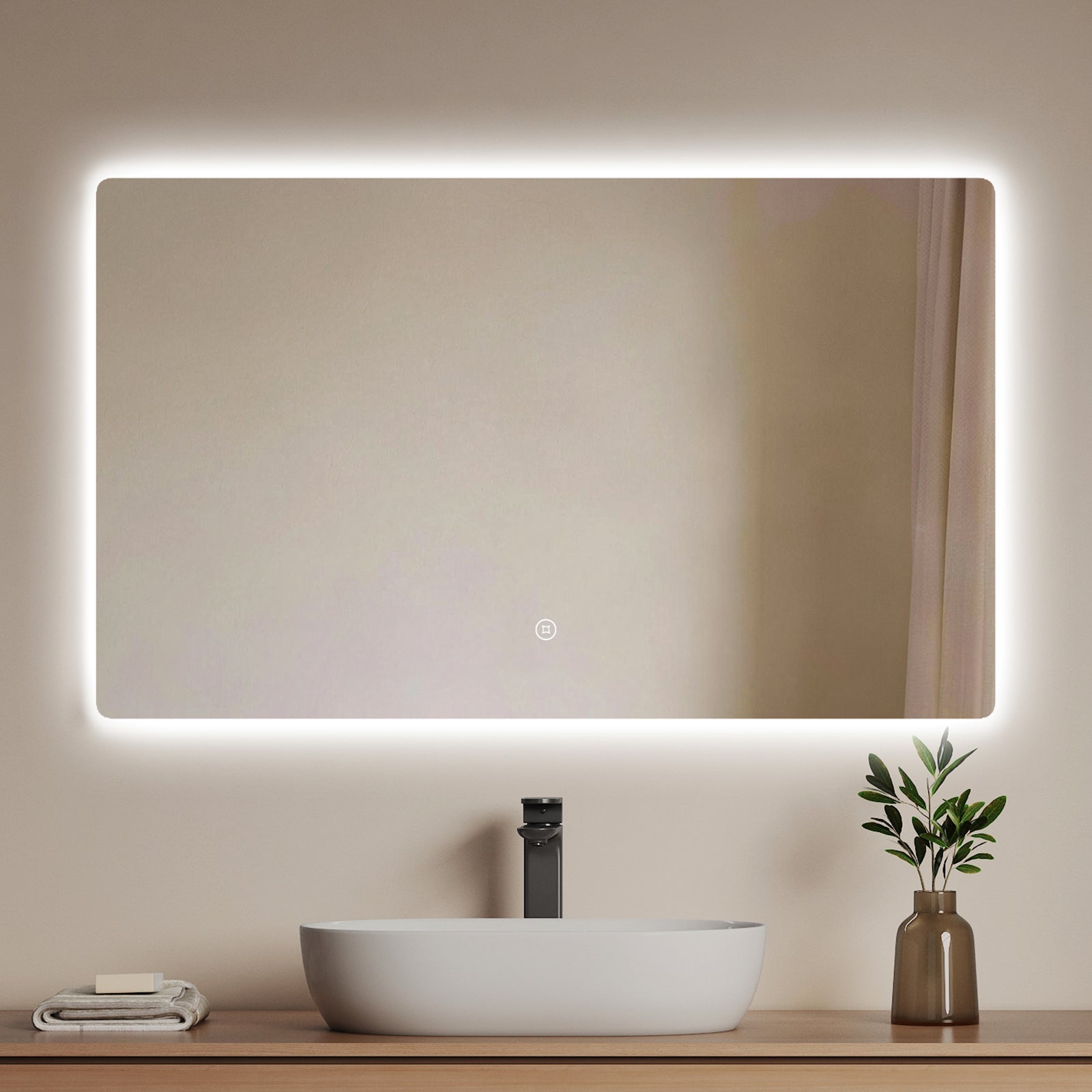 EMKE Lustro łazienkowe z oświetleniem LED 100x60 cm, z 6500K, możliwość ściemniania, funkcja pamięci, przełącznik dotykowy, IP44, bezramowe