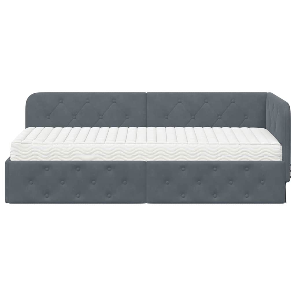 Cadre de lit d'angle en velours gris foncé pour la chambre, 80 × 200 cm - 5