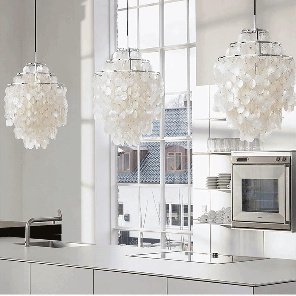 Lampadario in per soggiorno, lampada da soffitto a forma di campana a conchiglia E27, filo di sospensione regolabile - Sorgente luminosa non inclusa - 3