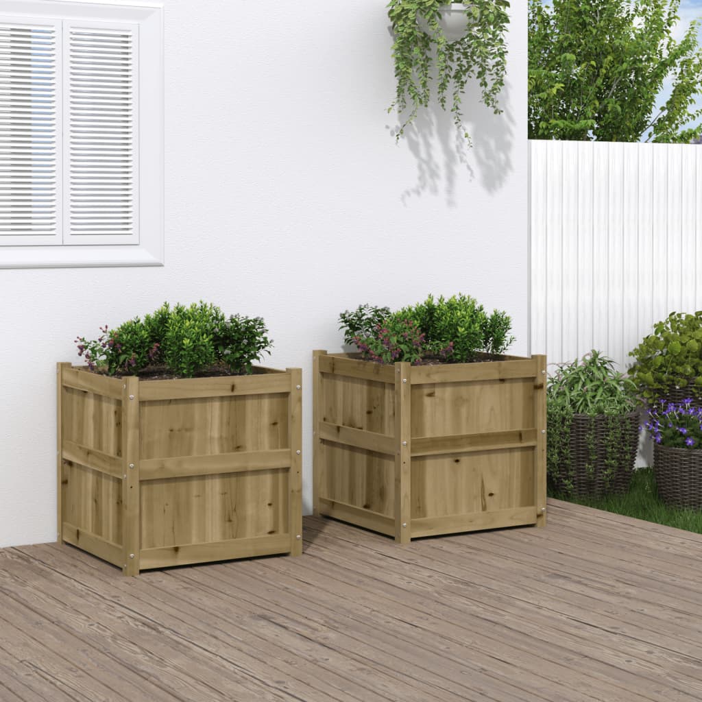 Lot de 2 Jardinières - Bac à Fleurs - Pot De Fleurs bois de pin n2214l - 2