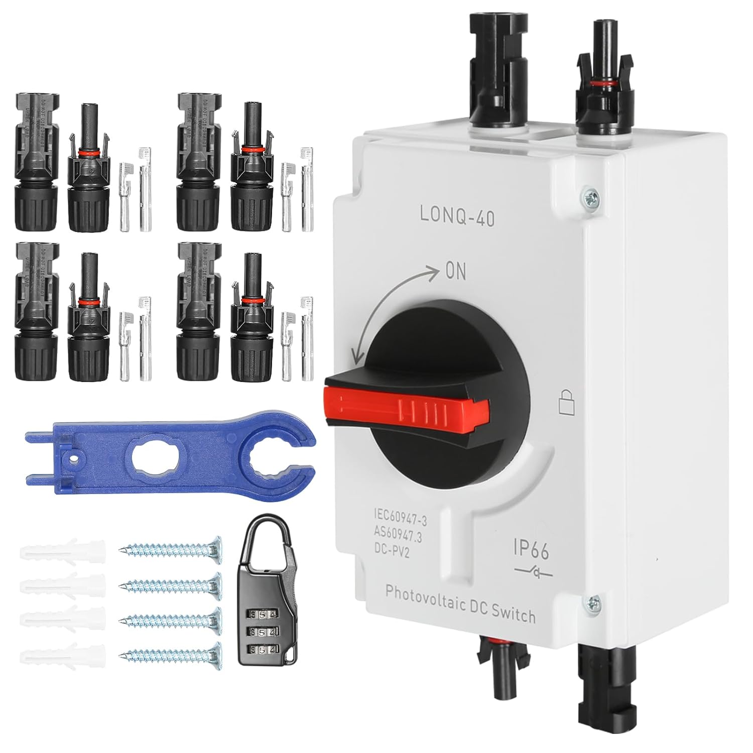 Interrupteur Solaire DC PV 32A 1200V IP66, Type MC4, étanche