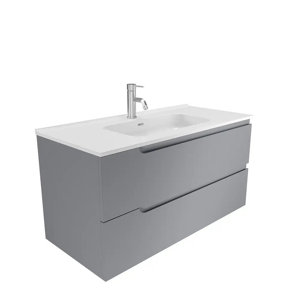 Mobile bagno sospeso 70 cm due cassetti color grigio opaco con lavabo | Moor - 2