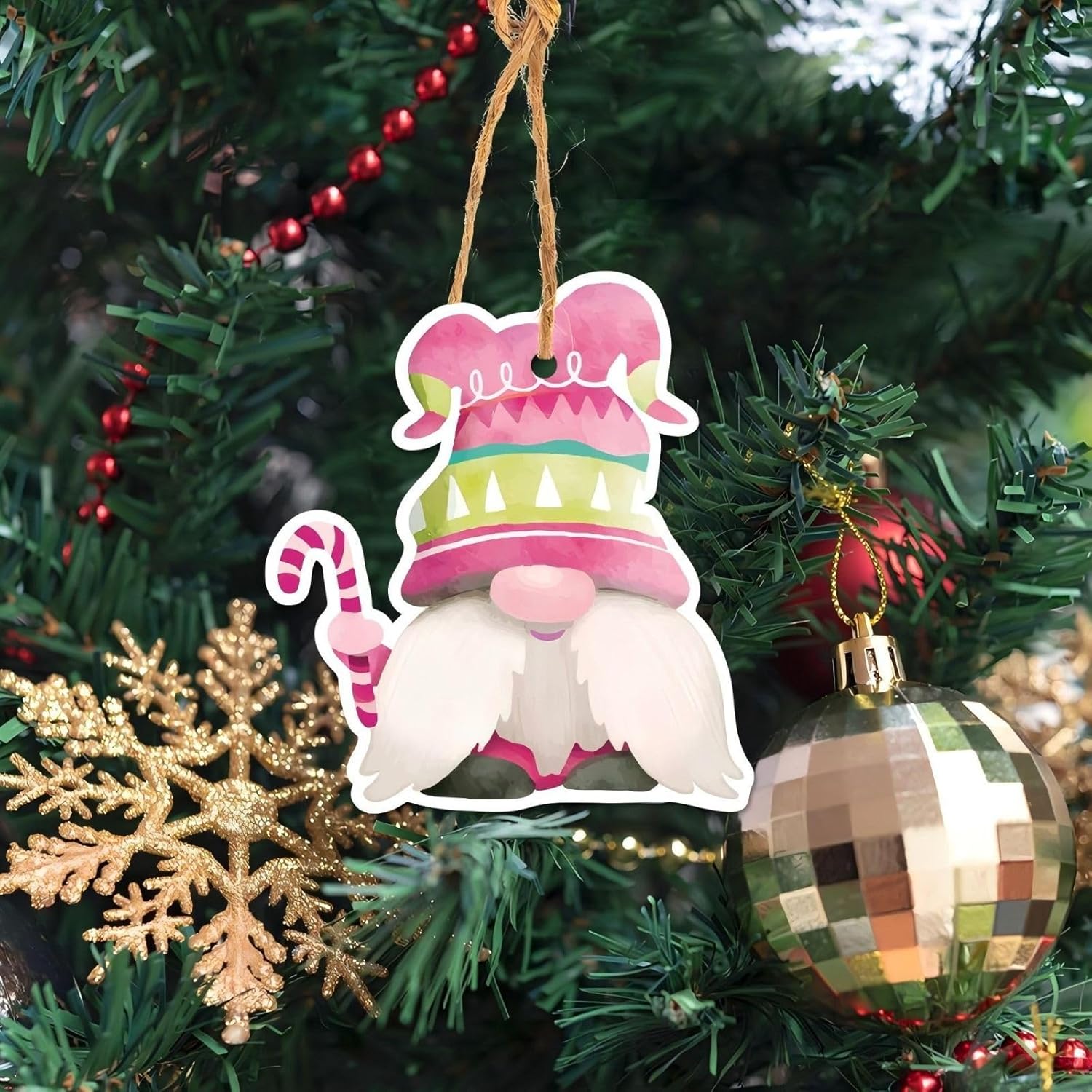 24 pingentes pequenos de árvore de Natal rosa, decoração para casa, presente para amigo, unissex (Papai Noel) - 4