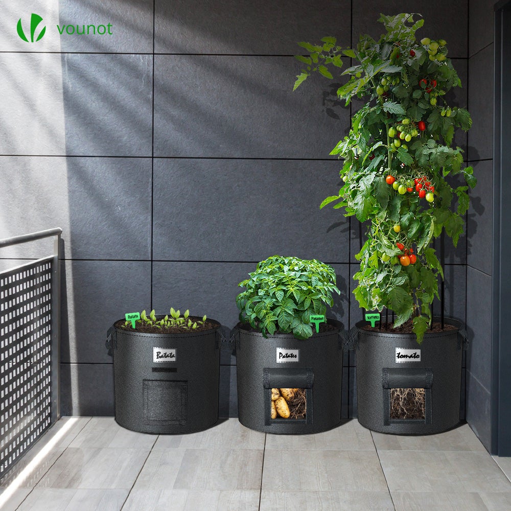 Lot de 3 sacs de plantation non tisse avec fenetre velcro et poignee 43L Noir VOUNOT® - 5