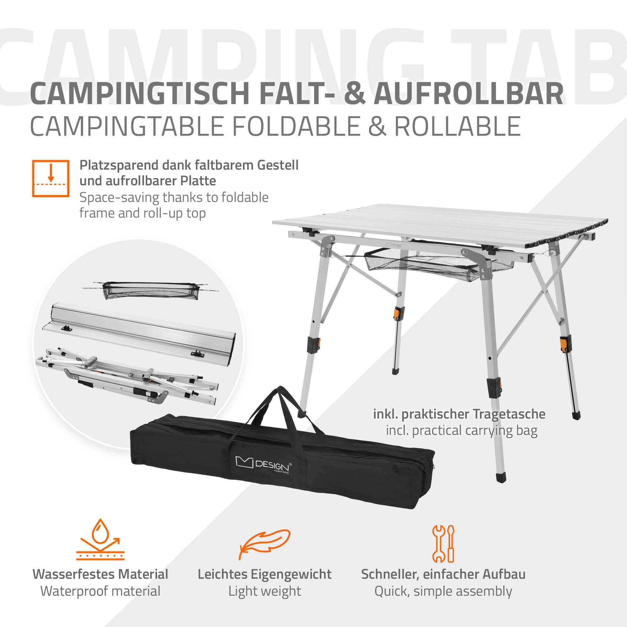 Tavolo Pieghevole Portatile In Alluminio 1,2 M - Altezza Regolabile Con Maniglia - Per Campeggio, Picnic E Giardino - 2