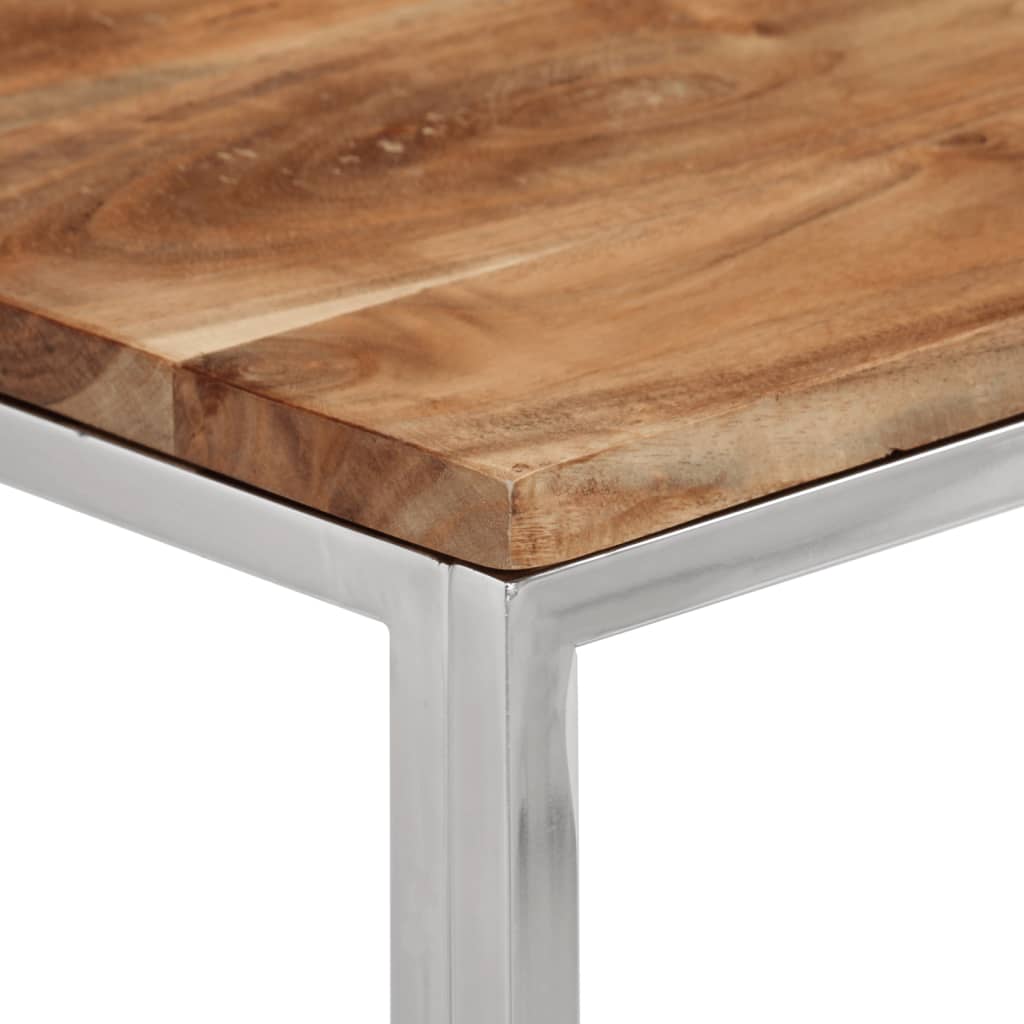 Table console argenté acier inoxydable et bois massif d'acacia - 4