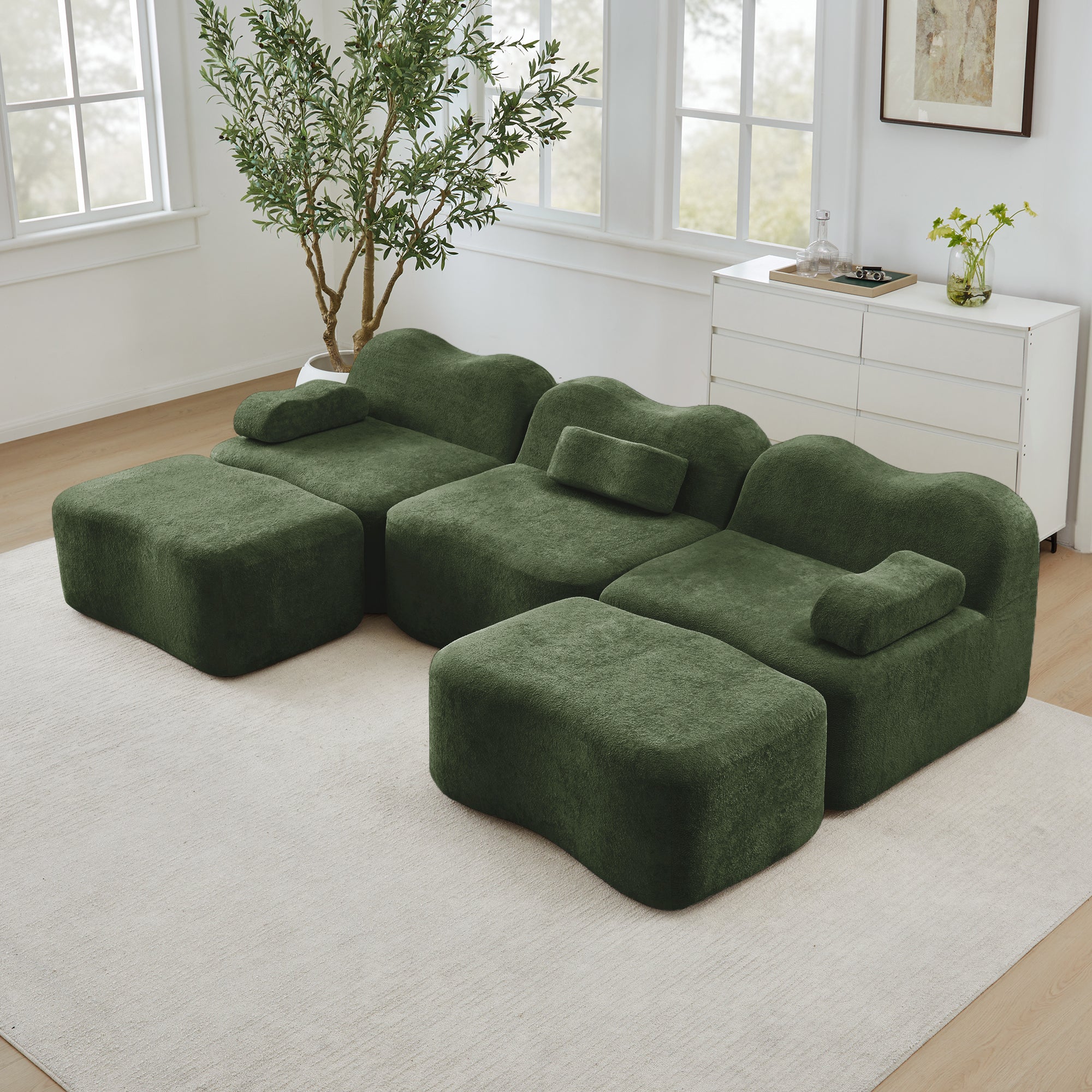 Canapé modulaire 3 places forme U avec 2 poufs et assise profonde ...