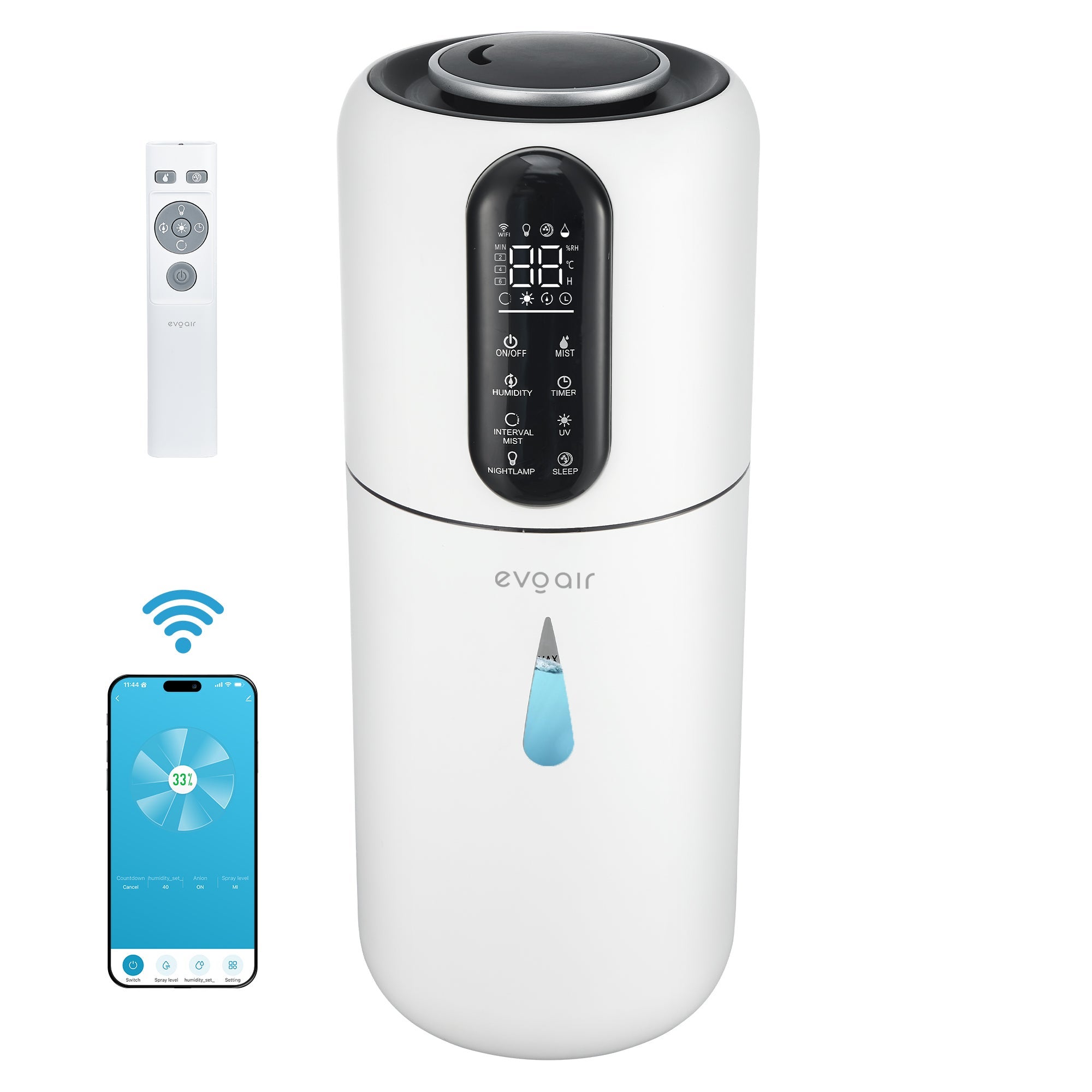 Umidificator Evoair SteamiX3800 Smart, Wi-Fi, 3.8L, UVA, Aromaterapie, Alb