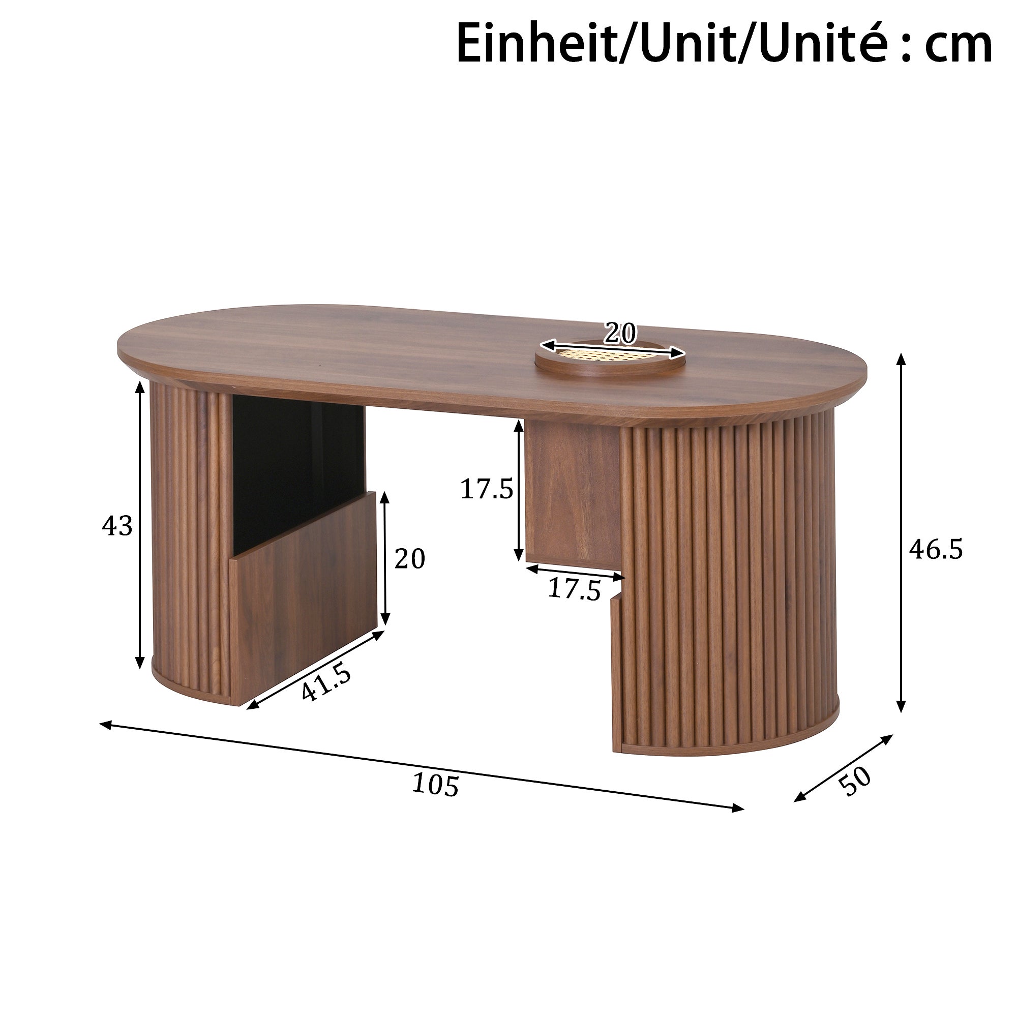 Table basse moderne avec espace de rangement - 100 x 50 x 46.5 cm - MDF - Noyer - 3