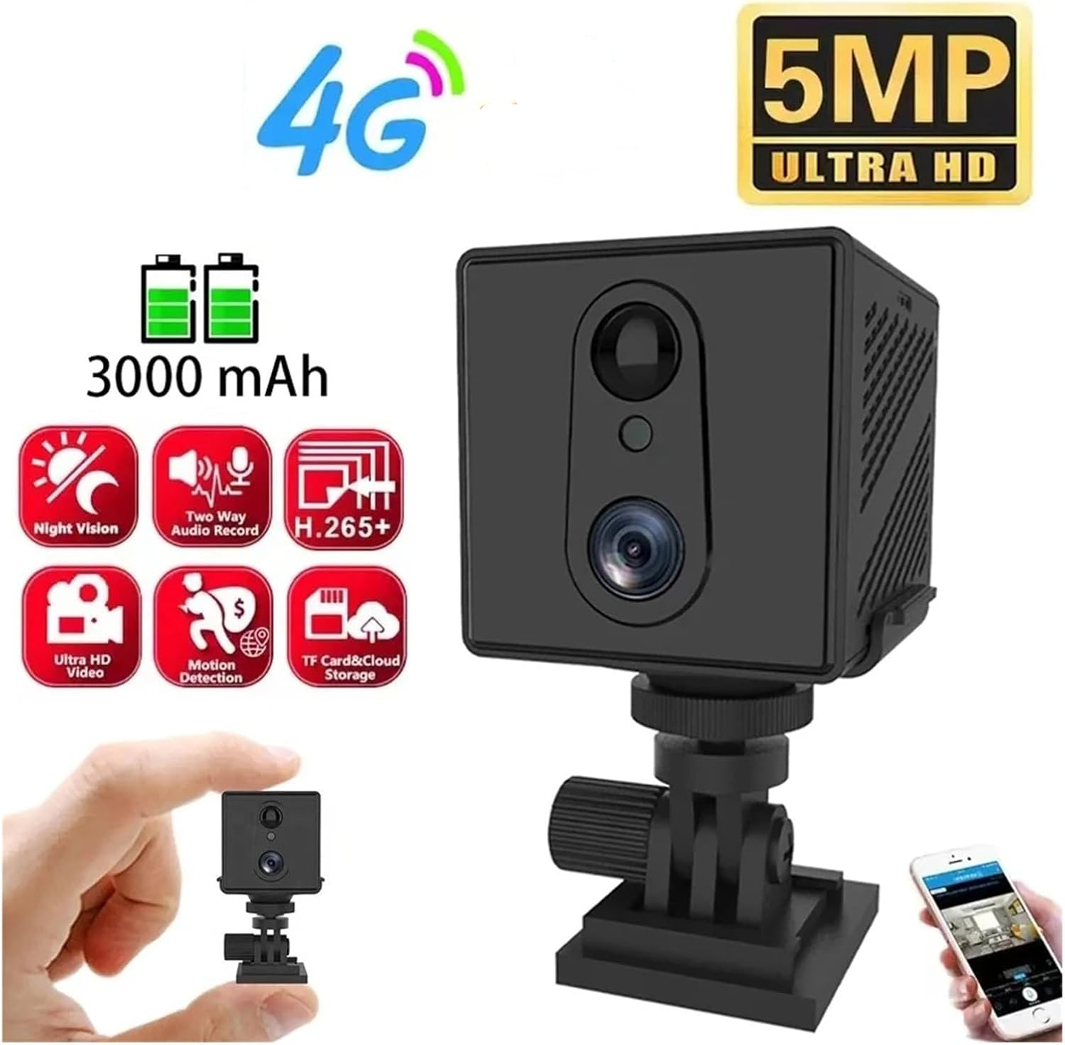 Telecamera Di Sorveglianza 4G LTE Senza Wi-Fi Con SIM Integrata – 2K, Batteria 5200mAh, IP65, Notturna A Colori, Audio Bidirezionale