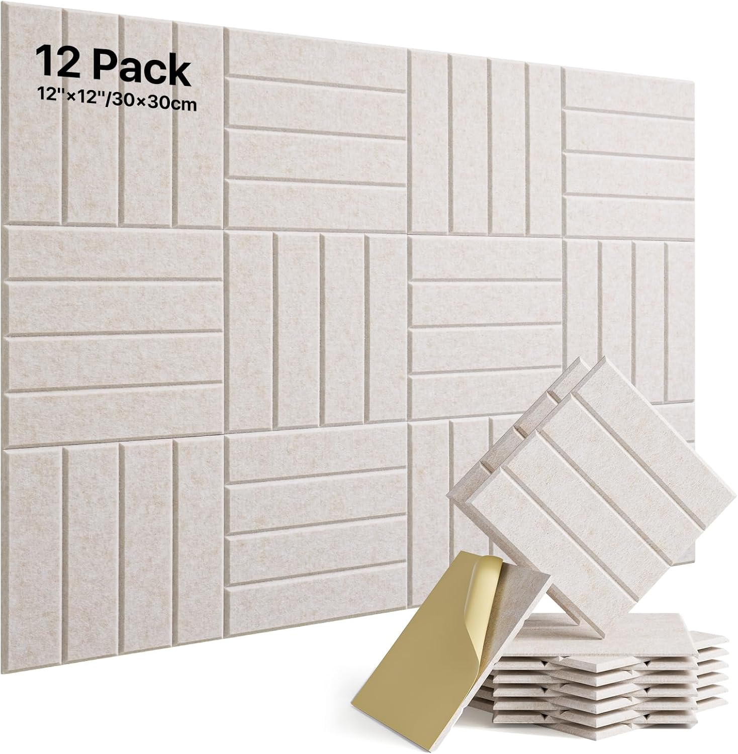 Samoprzylepne Panele Dźwiękochłonne - 12 Sztuk (30x30 cm) - Pianka Akustyczna na Ścianę, Sufit, Do Biura - Redukcja Hałasu i Izolacja Dźwiękowa