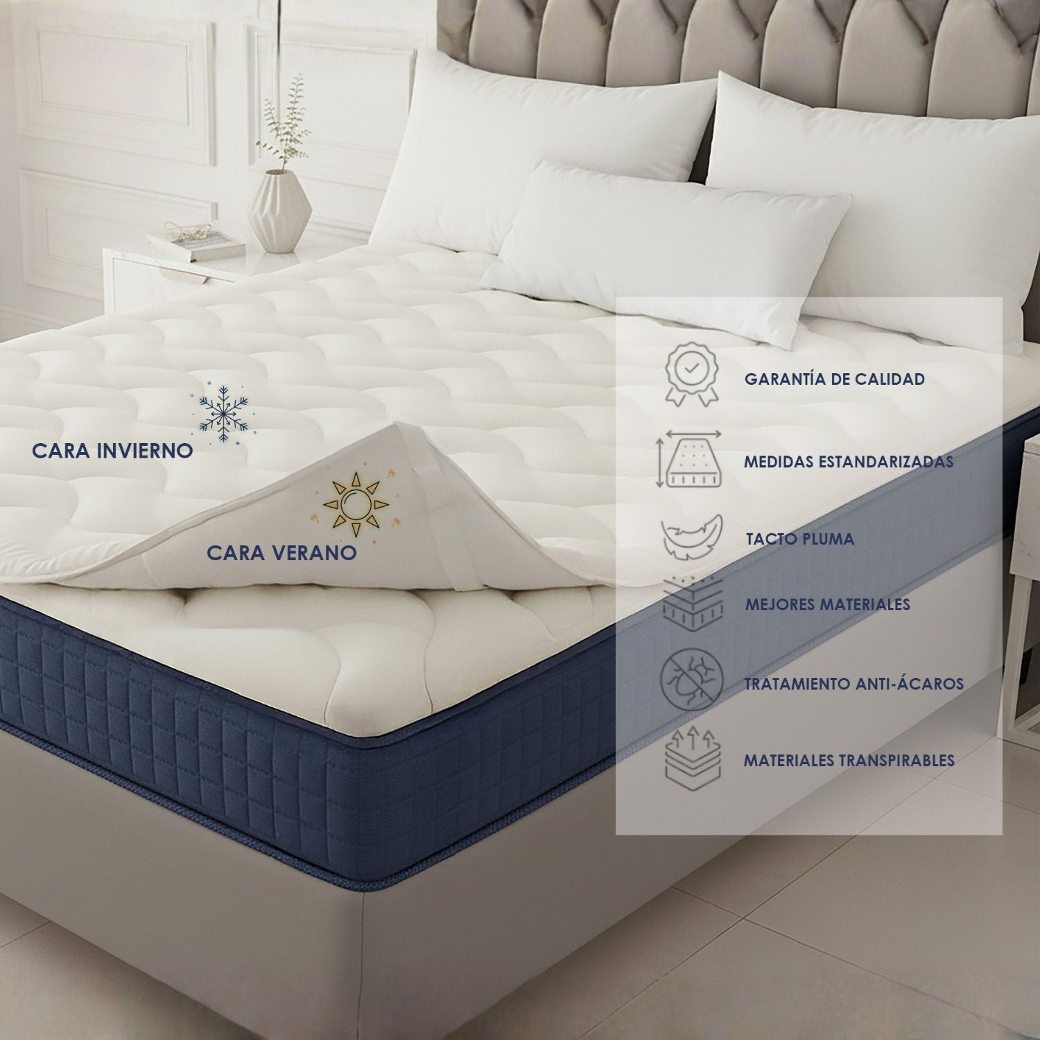 Topper Viscoelástico 135x190cm - Memory Foam Transpirable - Cara Invierno/Verano - Fusion Home - 5