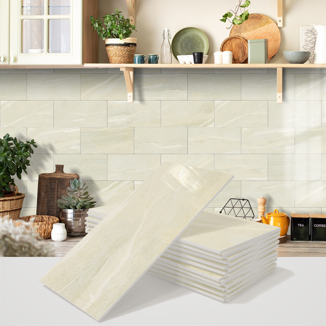 Zestaw 16 samoprzylepnych paneli ściennych, wodoodporne płytki ścienne PCV do backsplash, naklejki ścienne 3D, 20,32 x 10,16 cm