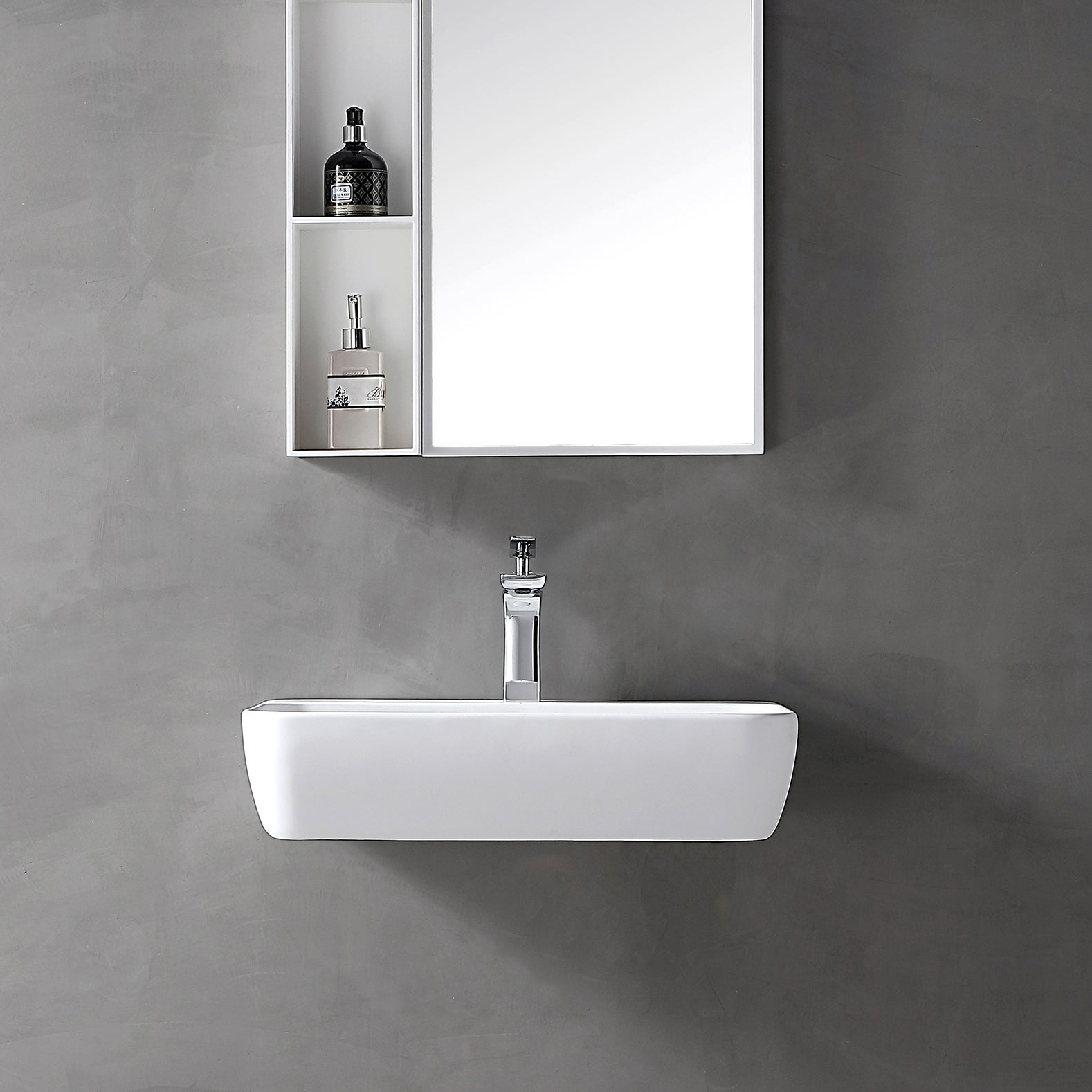 BERNSTEIN - Vasque moderne 60x40x14cm Lavabo en fonte, Lave main suspendu à poser, sans robinet ni bonde - TWG201 - 4