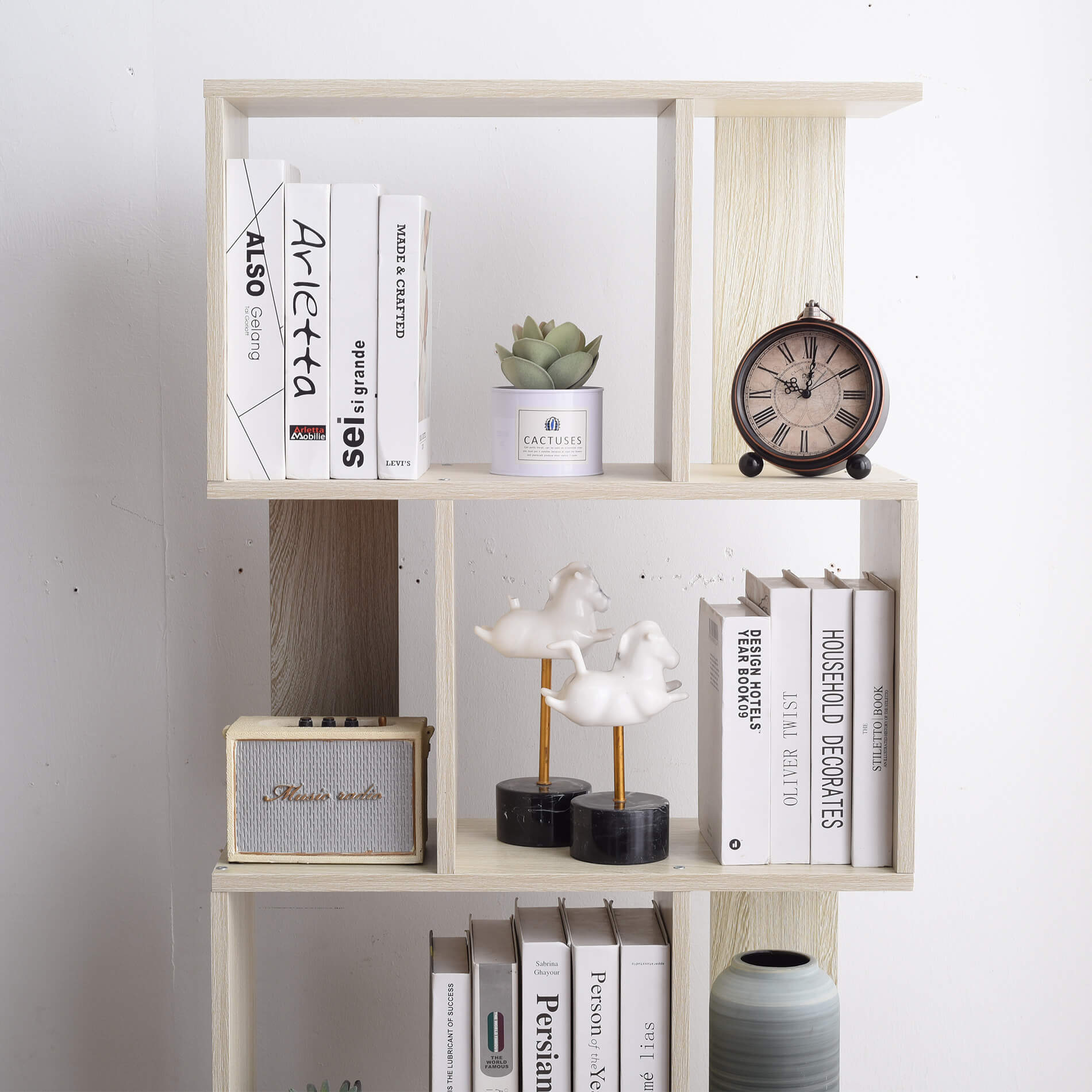 Scaffale Libreria Mobili Rebecca 5 Ripiani Abete Sbiancato Mdf Sala 169x60x24 - 5