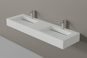 BERNSTEIN - Lavabo mural en fonte minérale 153x45x15 cm - base en acier inoxydable noir mat - Blanc mat, Sans console métallique