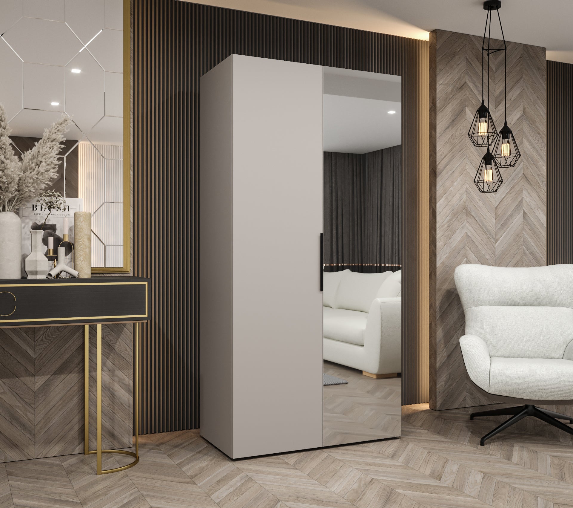 Szafa uchylna otwierana Marbella 2 100 x 52 x 202 cm kaszmir + u. czarny Abiks Meble - 2