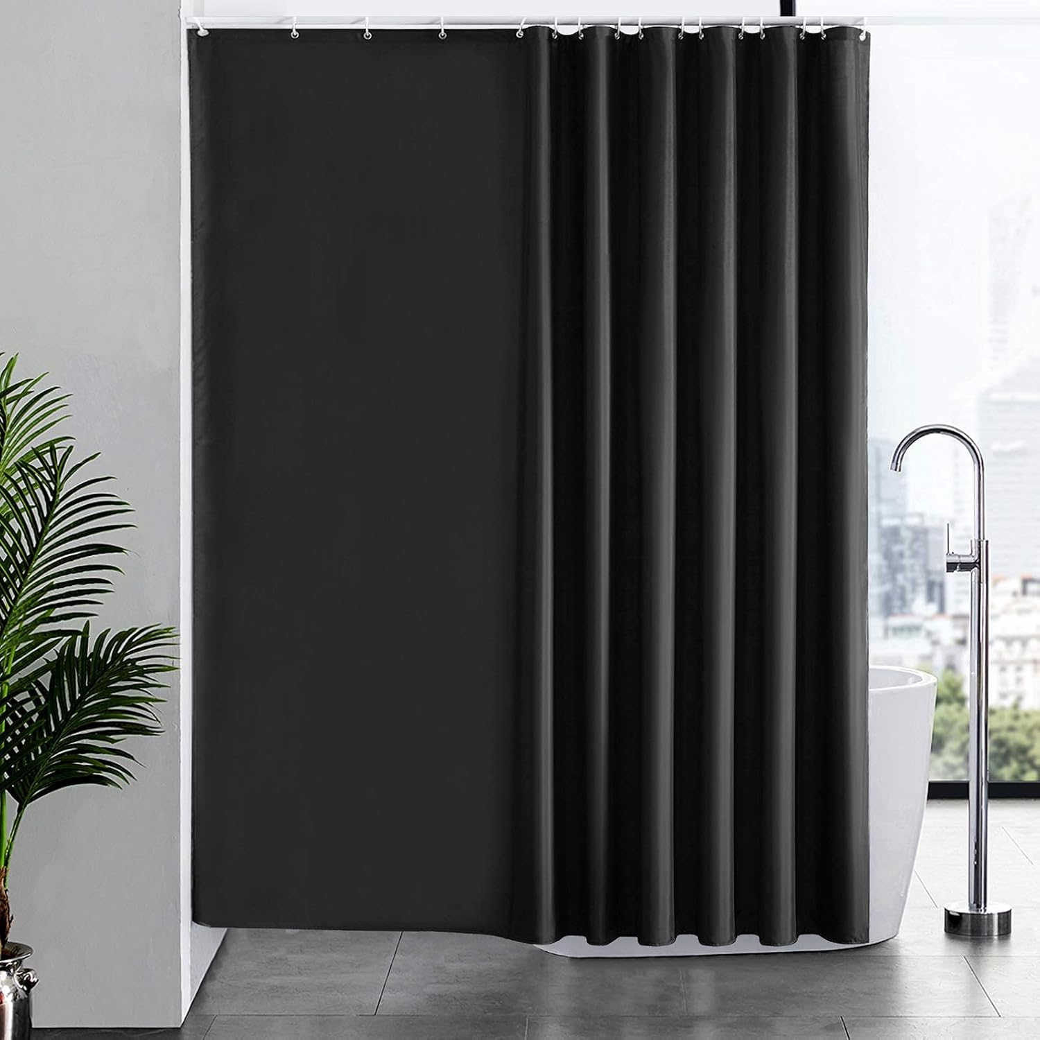 Zasłona prysznicowa 240x180 cm, z 16 haczykami, bardzo duża, obciążona, antypleśniowa, ciemnoszara, wodoodporna, duża zasłona do wanny, tkanina polies