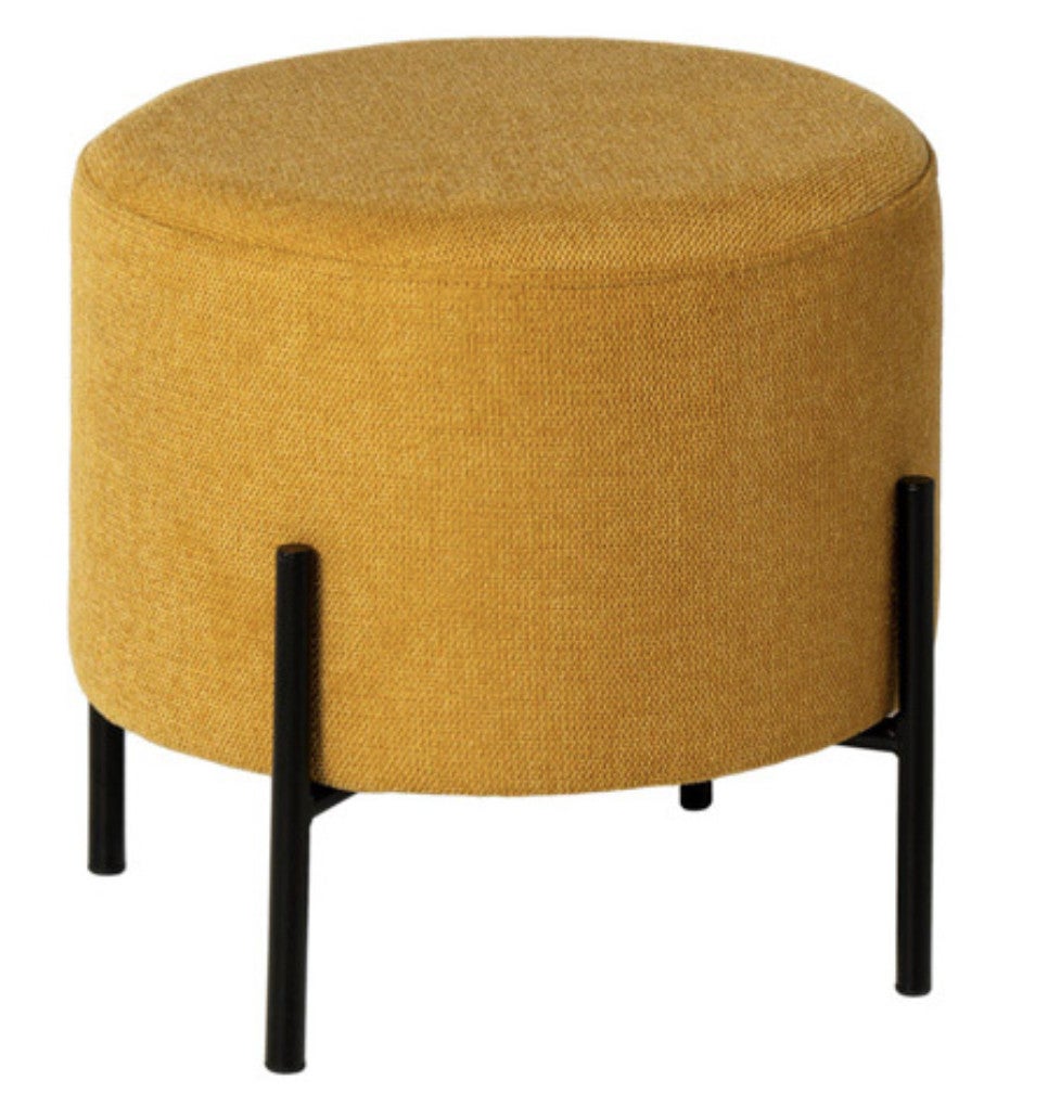 Pouf rond moderne en tissu avec pieds en métal noir Kamila-Couleur ...