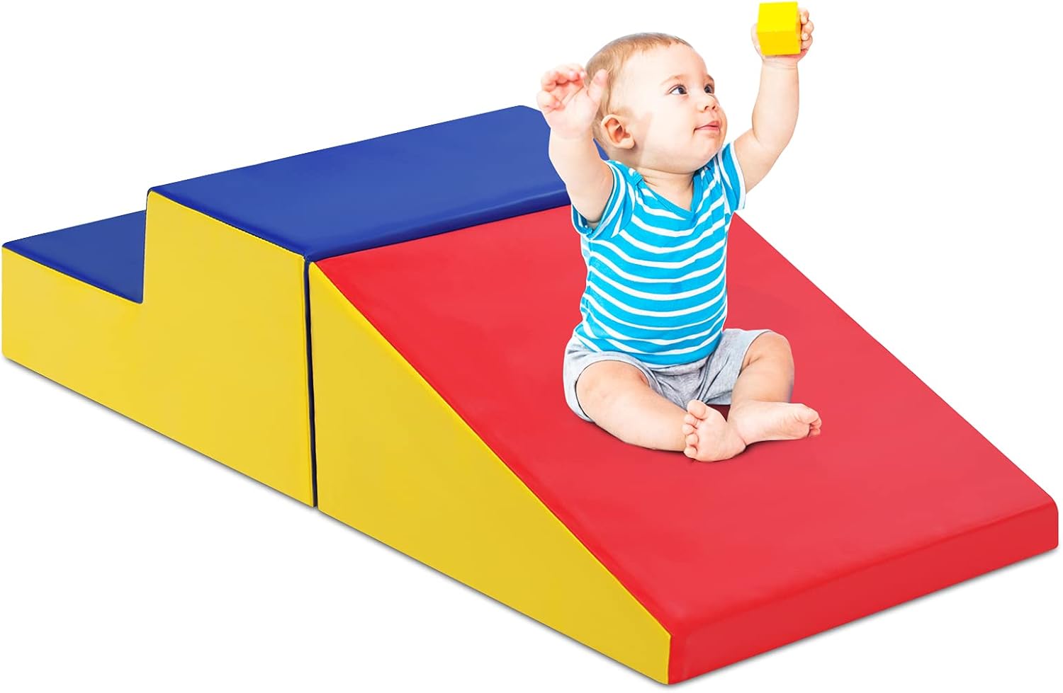 Zestaw do Ćwiczeń Motorycznych dla Niemowląt z Pianki, ze Schodami i Zjeżdżalnią dla Dzieci w Wieku od 6 Miesięcy do 3 Lat (Niebieski)
