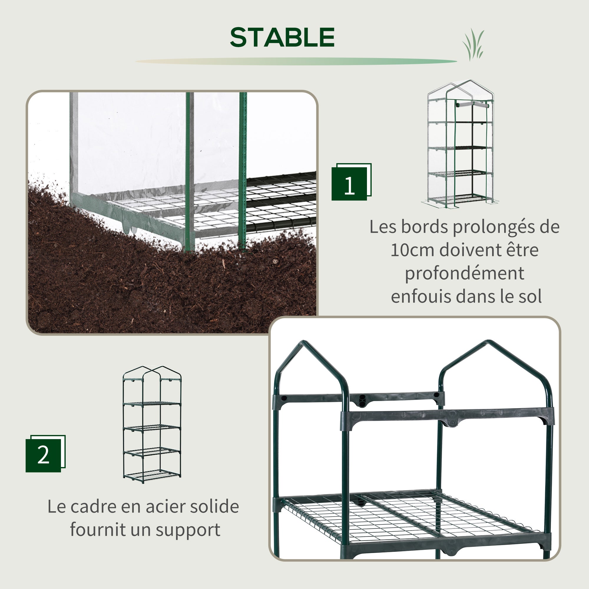 Serre de jardin avec étagères 4 niveaux, serre de balcon, bâche renforcée PVC, châssis en acier,intérieur et extérieur, 70x50x160cm, transparente - 6