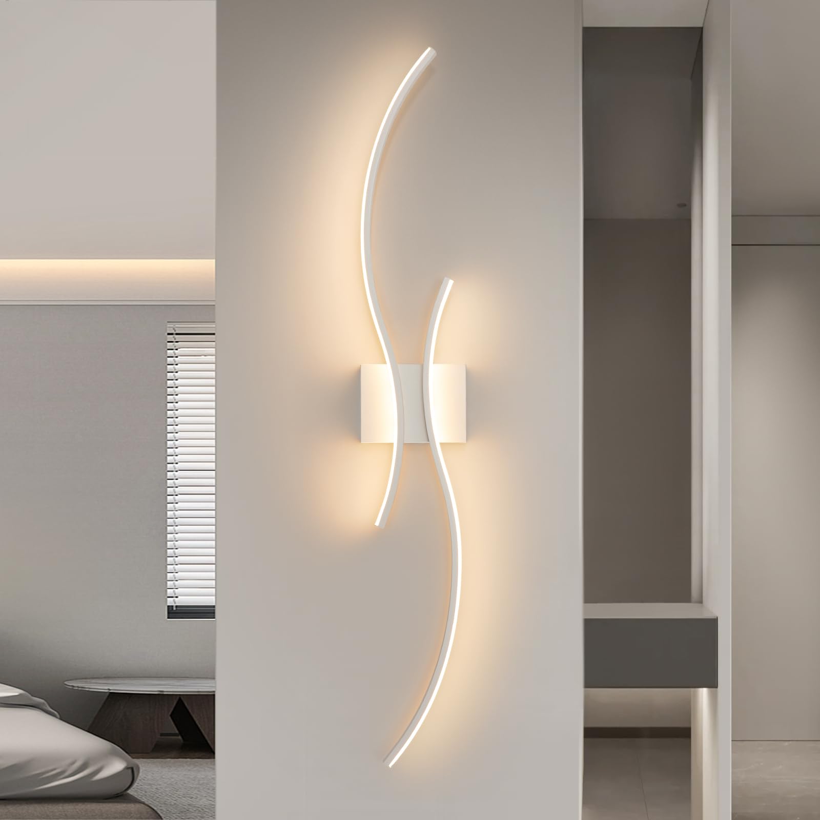 Długa lampa ścienna LED, nowoczesna lampka nocna, ciepłe światło 3000K, 60*15CM, odpowiednia do salonu i sypialni (biała)