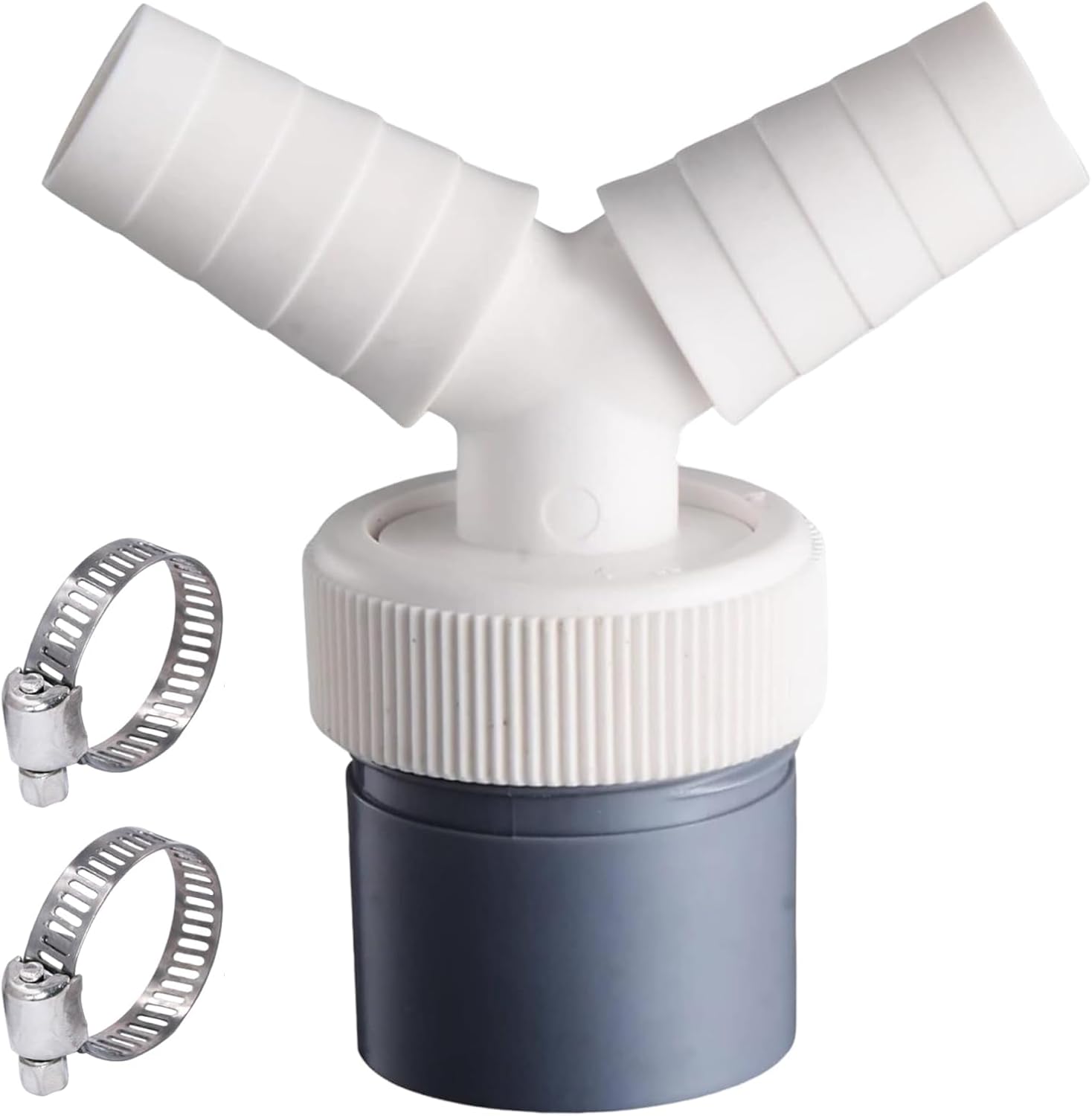 Adapter Y do podwójnych węży pralki i zmywarki – z wyjściem Ø40 mm i wejściem Ø18-23 mm oraz 2 zaciski Ø20-32 mm