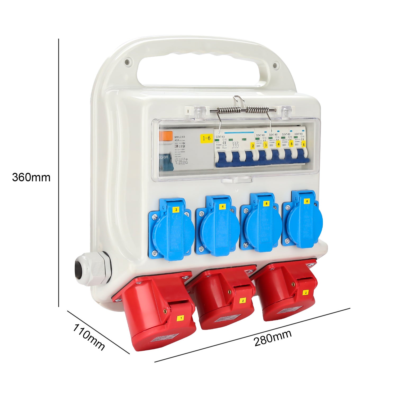 Coffret de Chantier Monophase Repartiteur de Courant Mural Coffret Electrique de Chantier 2x400V-16A 1x400V-32A 4x230V Schuko(RCCB) - 2