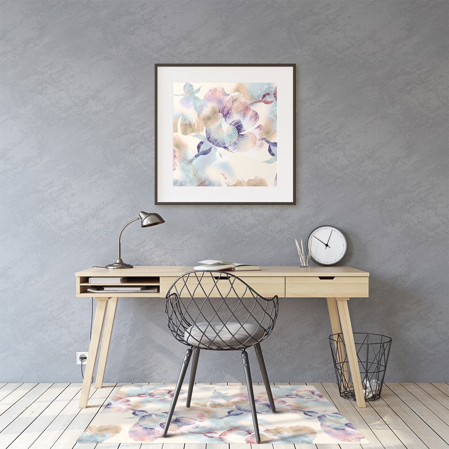 Mata winylowa pod krzesło, Wzór kwiatowy drewniane deski 120x90 cm – Tulup - 3