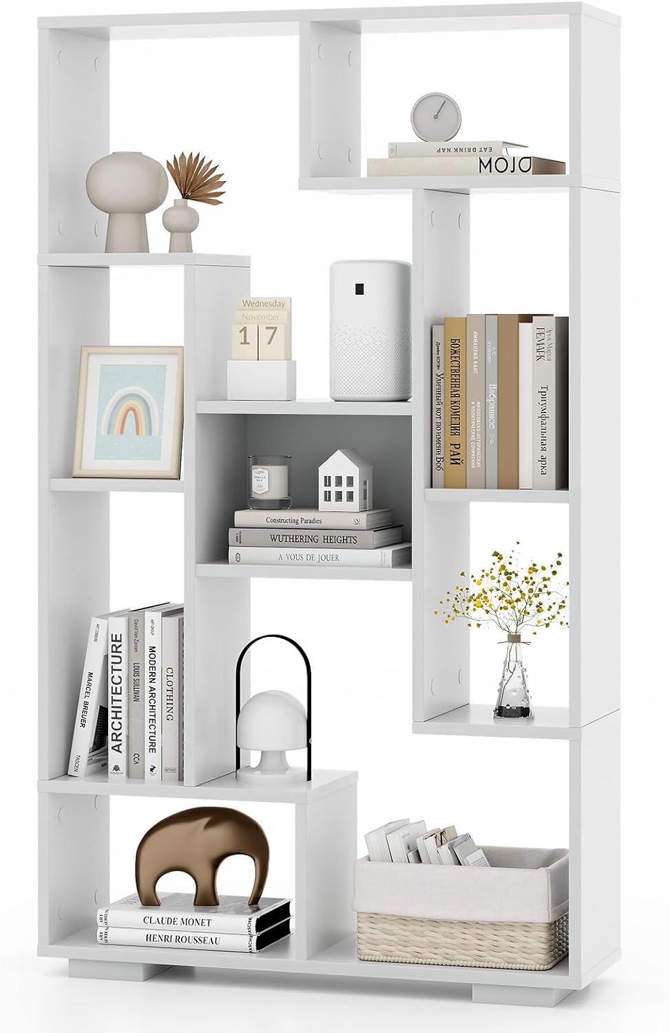 Libreria A 3 Livelli GIANTEX Con Ante | 90x29x90 Cm, 6/9 Scomparti, Bianco | Mobiletto Salvaspazio Per Soggiorno, Studio, Ufficio