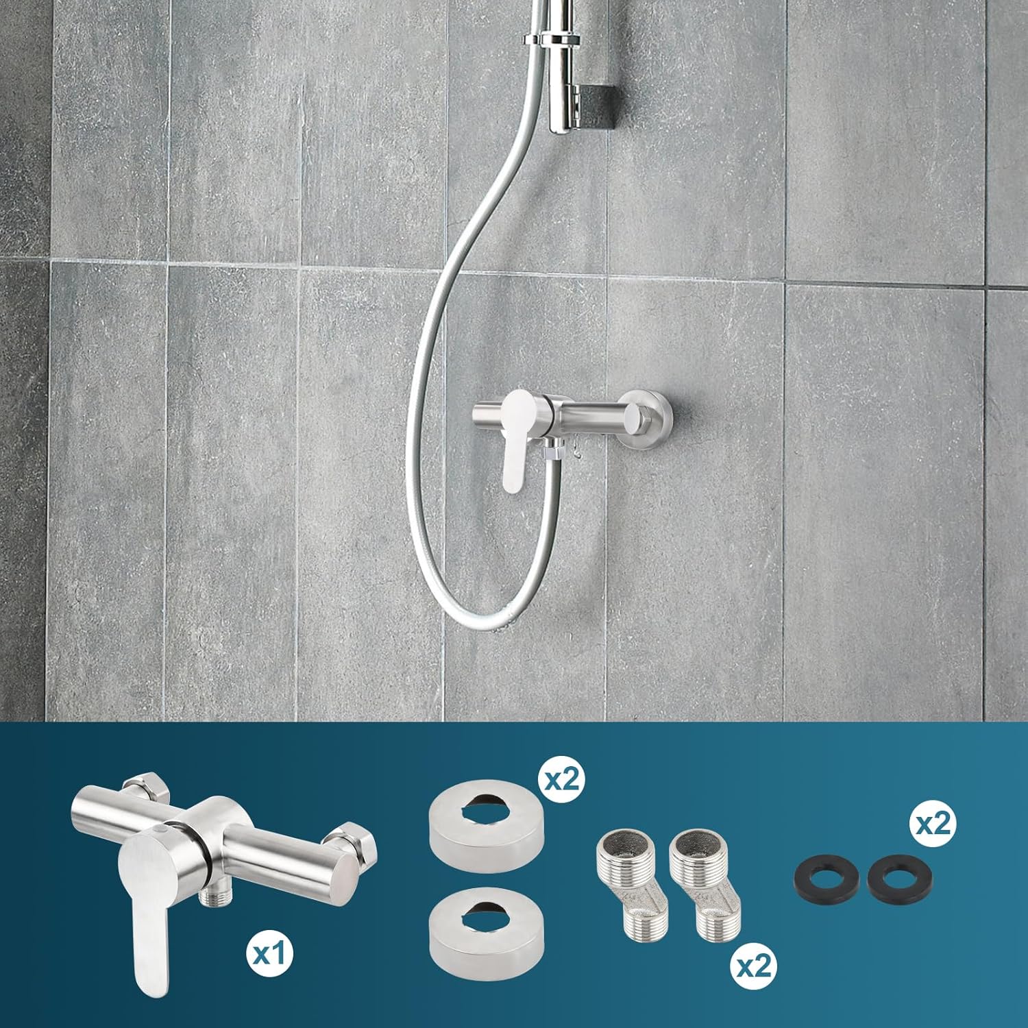 Mitigeur de Douche Mural, Robinet Douche Universel Acier inoxydable 304, Mitigeur Monocommande Douche avec Accessoires de Montage pour Eau Froide et - 5