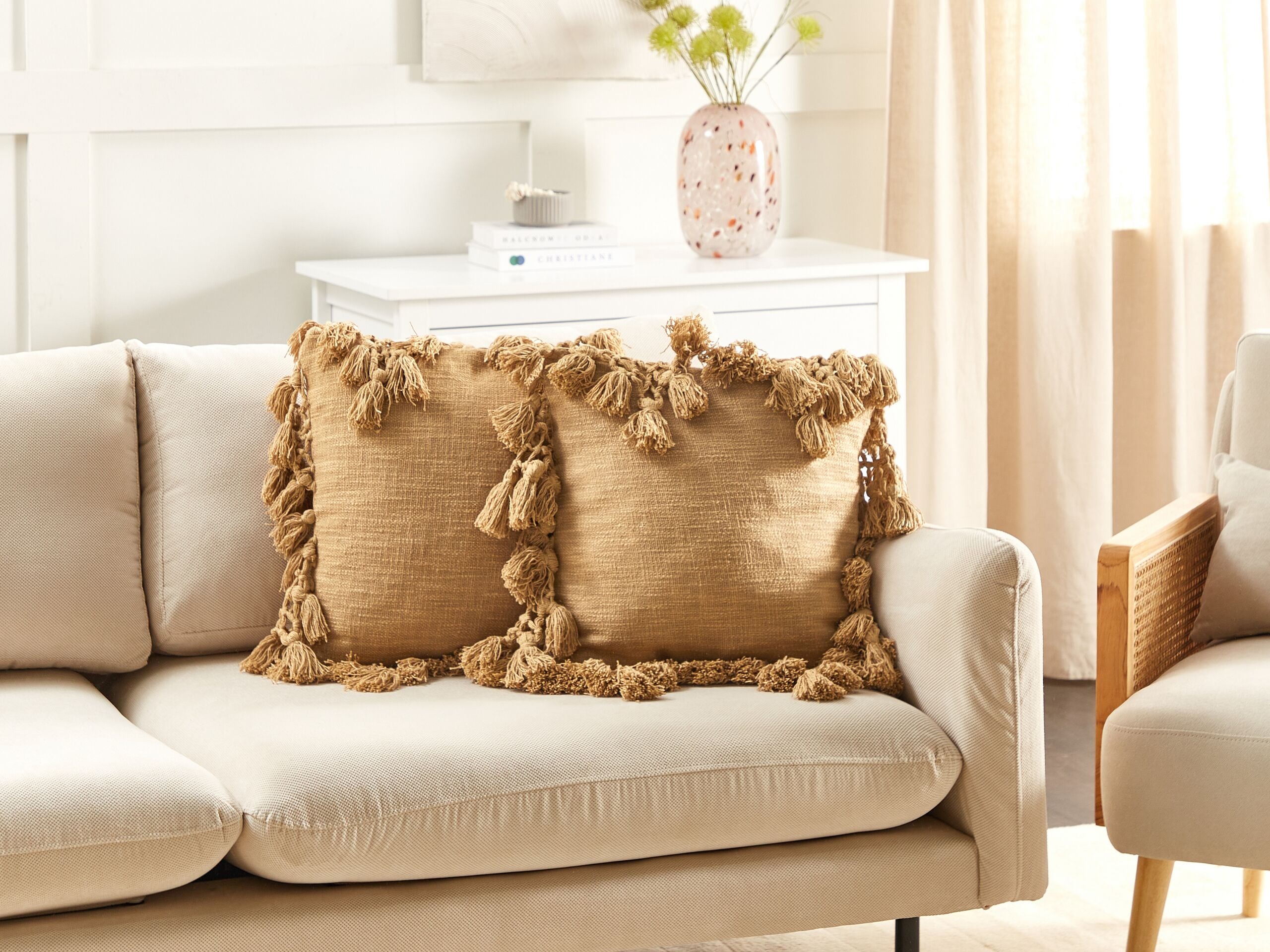 Set de 2 perne decorative OLEARIA Bumbac 45 x 45 cm Nisipiu Uni 2buc