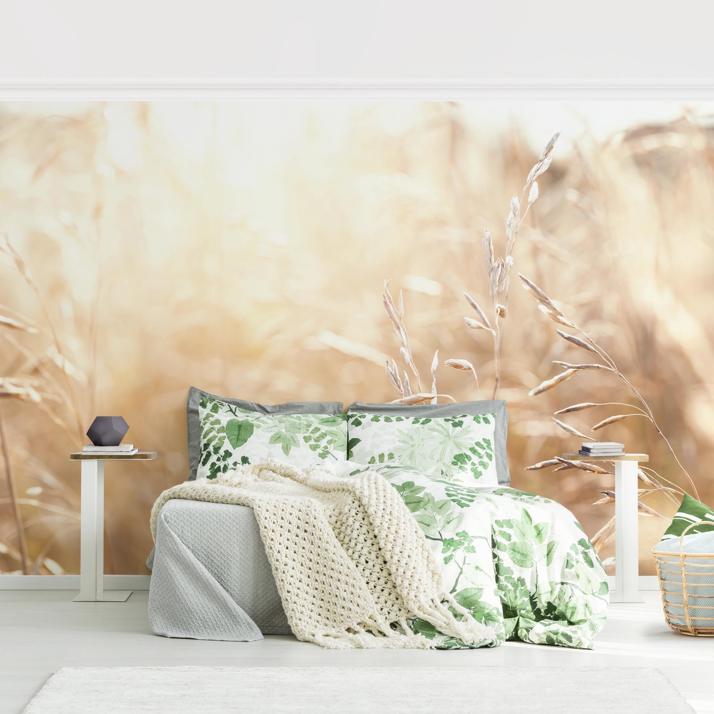 Papel pintado fotomural botánico gramíneas rústico flores romántico 253 - salón dormitorio cocina pasillo - tnt 288 x 190 cm premium