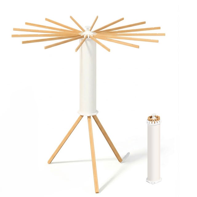 Étendoir à Linge Pliable en Bois, Forme Parapluie, sur Pied, pour Balcon, Buanderie, Couleur Naturelle