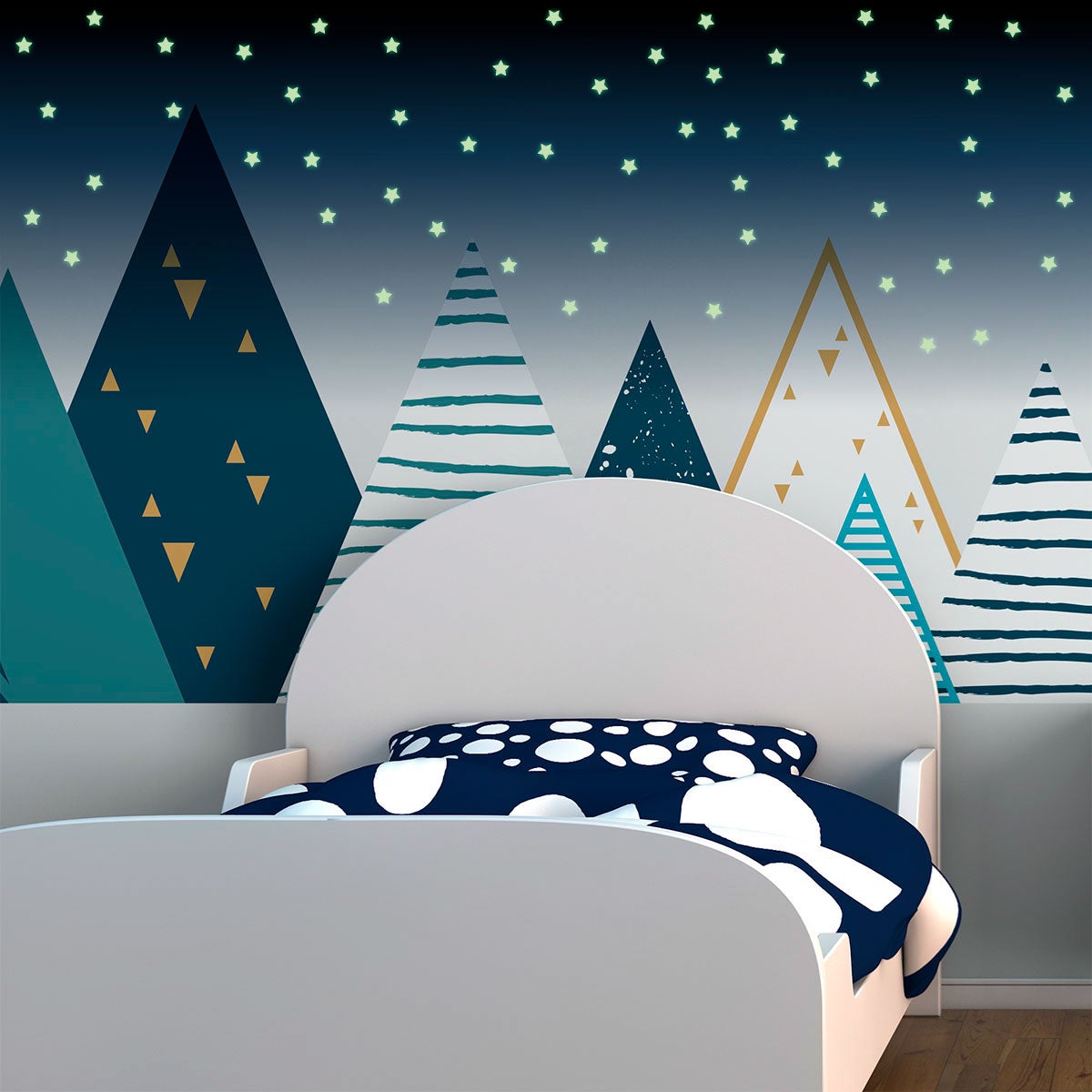 Stickers muraux enfants - Autocollant mural géant enfant montagnes scandinaves MONTAGNES TIPIKA + 100 ÉTOILES PHOSPHORESCENTES - 120x200cm - 7