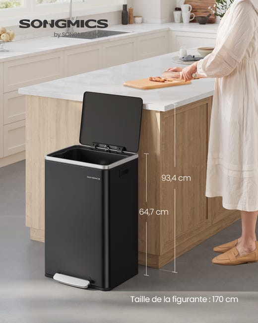 Poubelle de Cuisine 50 L, avec 15 Sacs Poubelle, en Acier, Seau