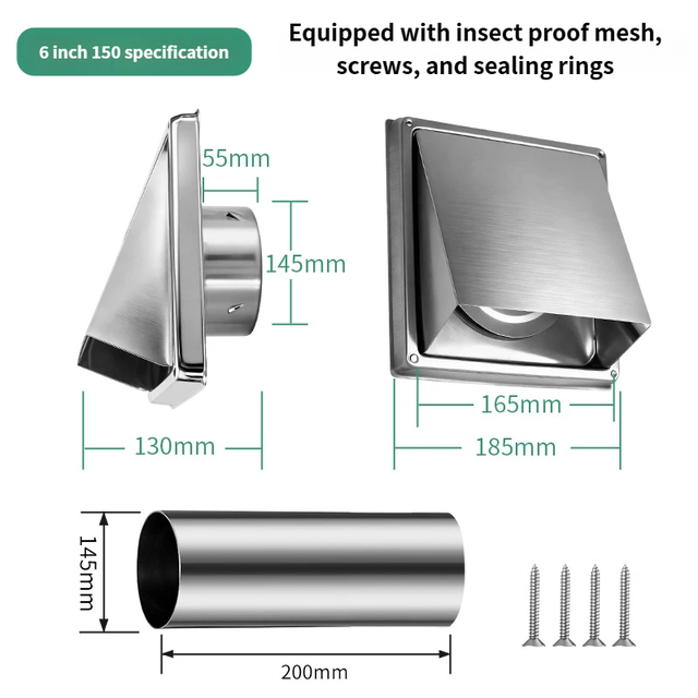 Ouvertures de ventilation, hottes d'évacuation amovibles et chapeaux de ventilation de murs extérieurs (diamètre intérieur de 145 mm).