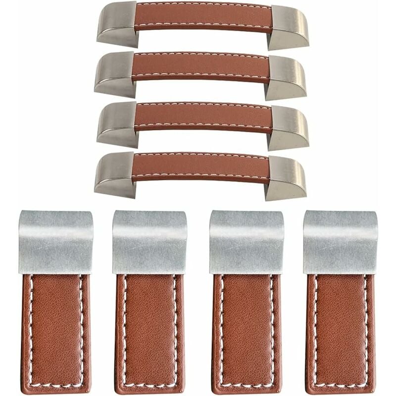 Zestaw 8 (58mm, 128mm) skórzanych uchwytów meblowych, skórzane uchwyty do drzwi, skórzane uchwyty meblowe, skórzane uchwyty do szafek