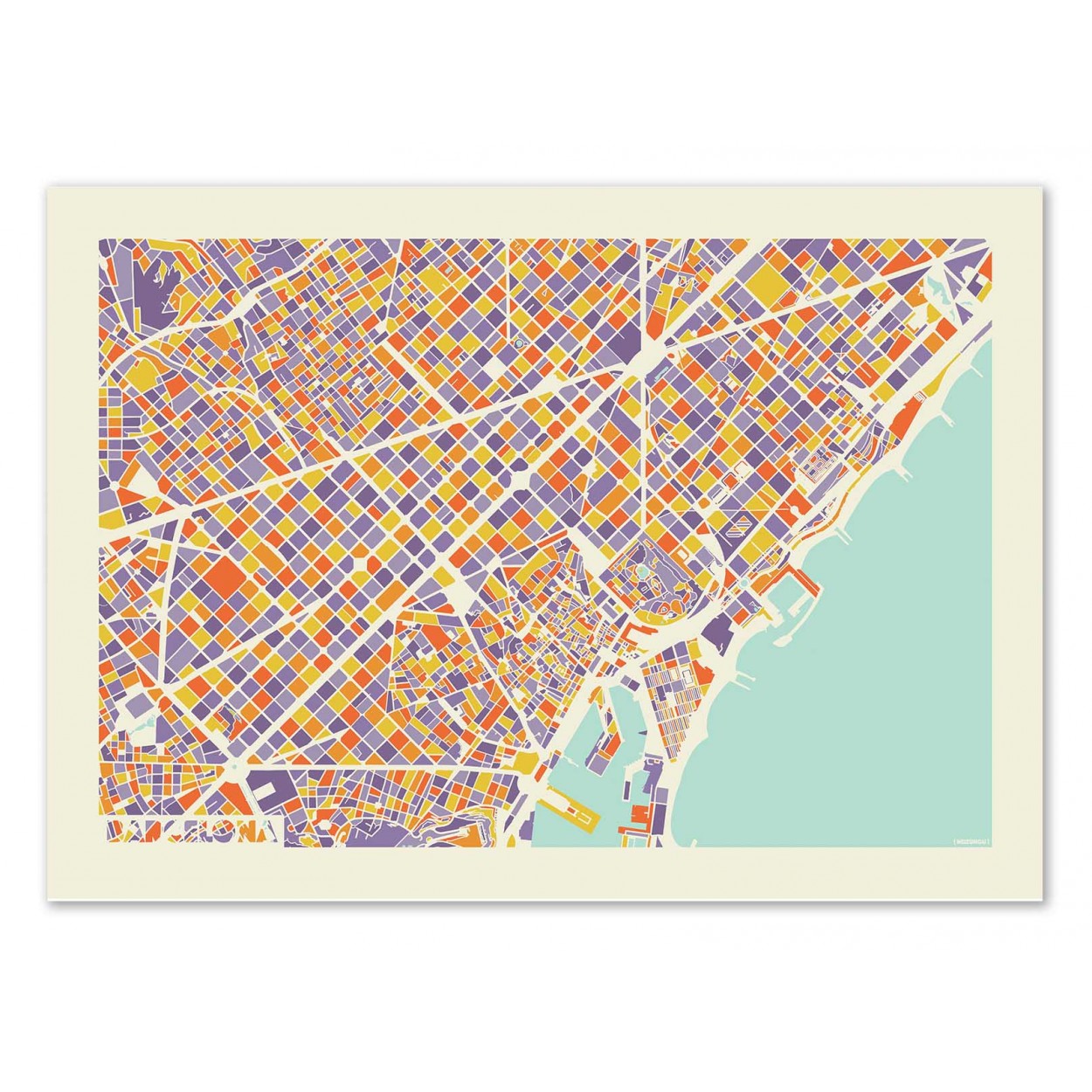 Art-poster - barcelona rainbow map - muzungu - 30 x 40 cm