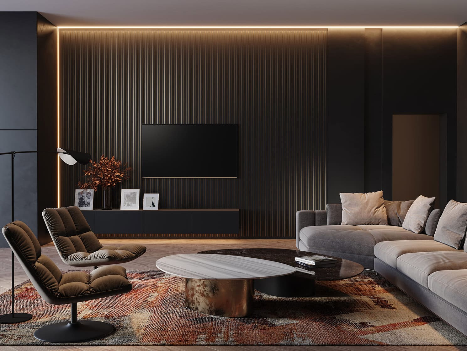 Lot de 2 Panneaux Muraux effet 3D – 2,70M : Maestro Latt (Noir Mat-Fond Bronze) Nouvelle Collection Luxe - 5