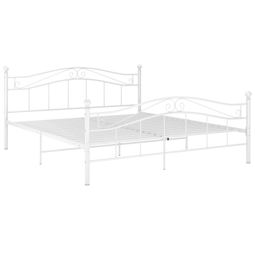 Łóżko Metalowe Białe Rama Łóżka Ze Stelażem DO Pokoju Sypialni 180 x 200 cm