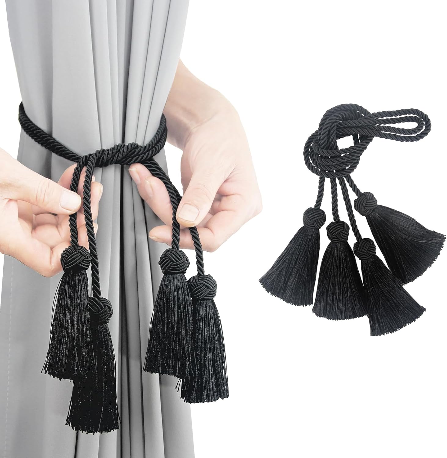 BEL AVENIR Lot de 4 embrasses de rideaux à pompons tissées à la main en cristal pour décoration d'intérieur (mélange de vert, lot de 4