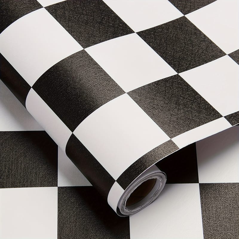 Tapeta w czarno-białą kratkę w rolce, wodoodporna, samoprzylepna, odpowiednia do kuchni i garderoby, szerokość 60 cm, długość 10 m