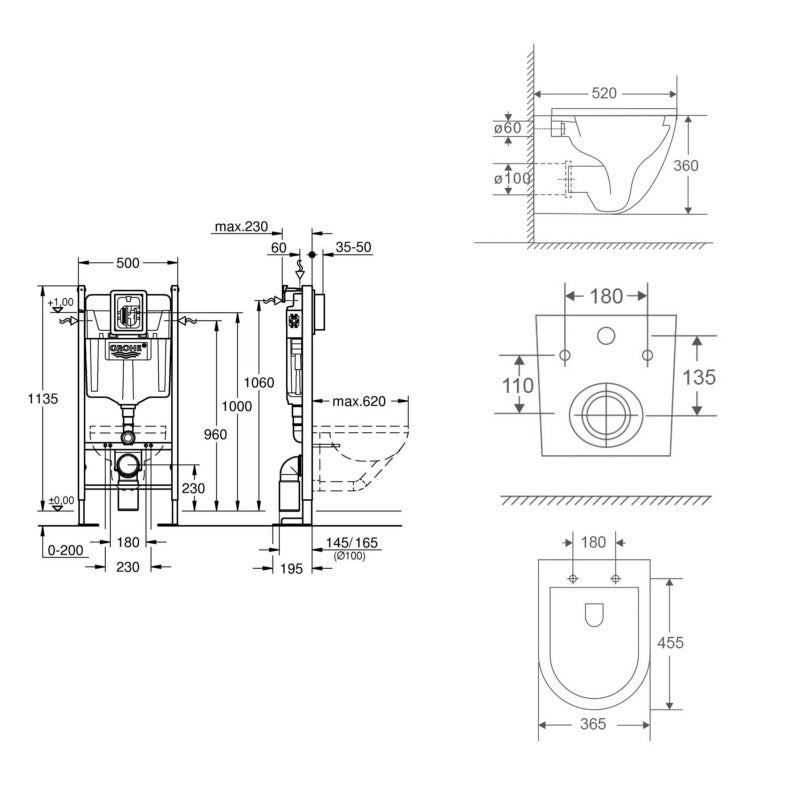 Pack WC Bâti autoportant + WC sans bride Vortex SAT Fusion + Abattant softclose + Plaque Chrome - 5